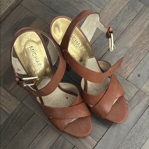 Michael Kors Tan Leather Sandals with Gold Accents